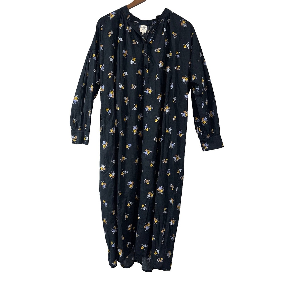 Baum Und Pferdgarten Maxi Dress Size 34 Black Floral Long Sleeve Side Pockets